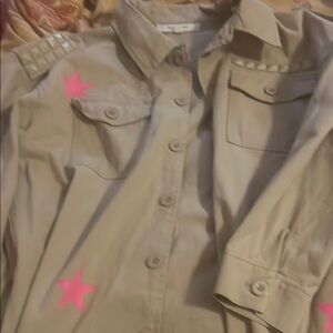 Beige Shirt with Pink Star Accents